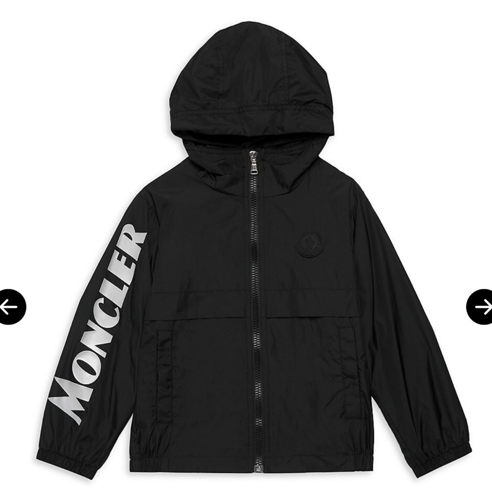 NWT MONCLER Saxophone Graphic Logo Hooded Windbreaker - Black SIZE 14
